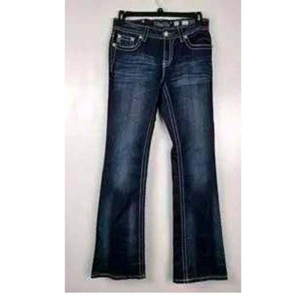 Miss Me Bootcut Jeans Womens 30 Blue Fleur De Lis Embellished Low Rise Y2K Denim